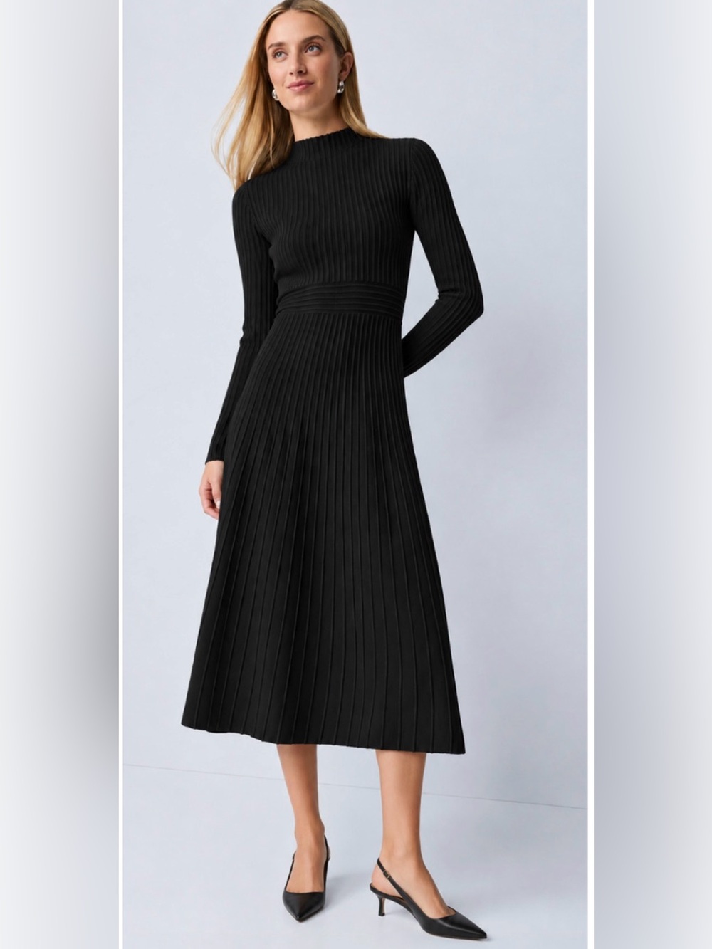 NWT ANN TAYLOR BLACK RIBBED MOCK NECK SWEATER MIDI DRESS SZ XS